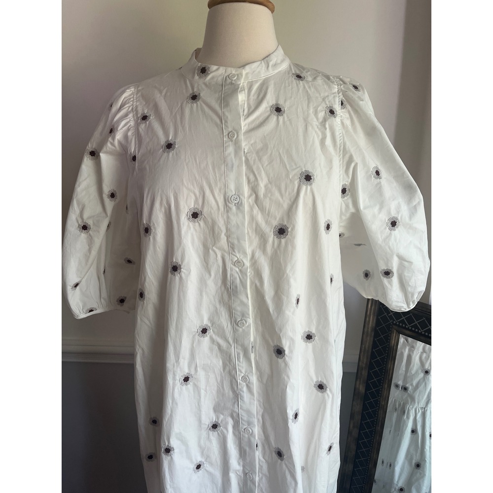 Zara White Poplin Ruffled Midi Dress Medium White Embroidered Floral - Picture 3 of 9
